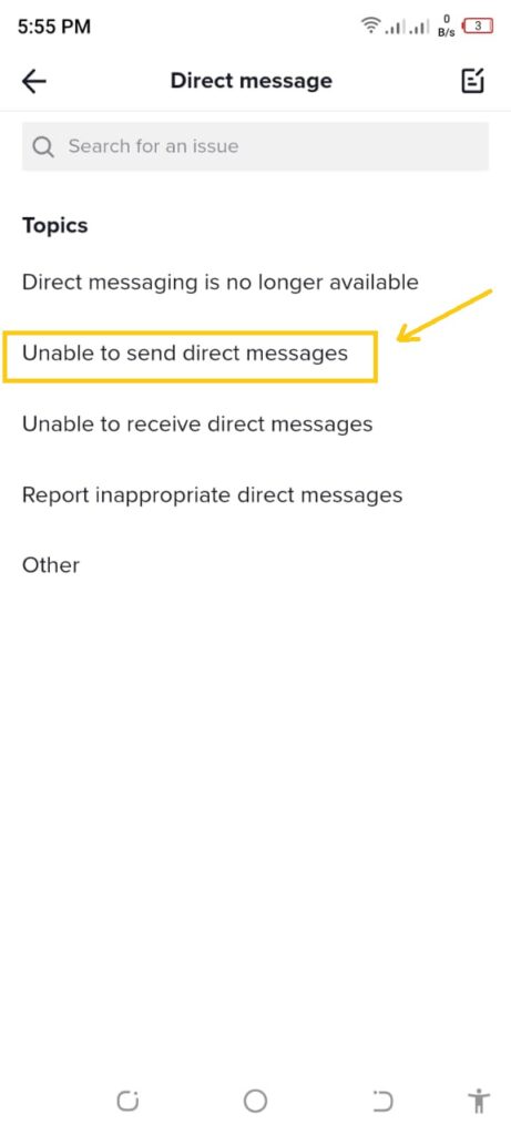 Tap Unable to send direct messages to fix TikTok direct messages not working