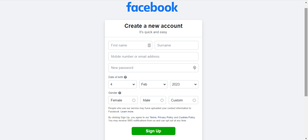 This image shows how to create Facebook Account for Posting Ad on Facebook