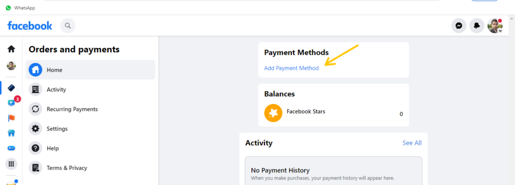 Adding Payment method For how does fb pay work