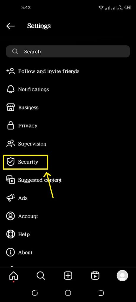 Tap on "Security" to Check Available Instagram Usernames 2023