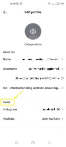 Locate the Social section near the end of the page to Unlink Instagram from TikTok