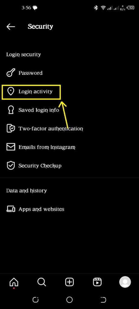 Tap on "Login Activity" to Check Available Instagram Usernames 2023