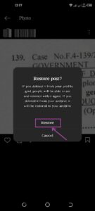 Again, tap on Restore from the pop-up to Recover Deleted Reels Drafts on Instagram