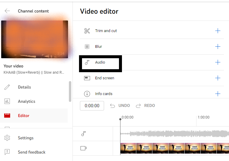 Click on the "Audio" and" Text" tabs to add the music to upload Shorts on YouTube from Laptop.