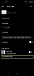 Now, at the bottom tap on Advanced Settings to see liked reels on Instagram