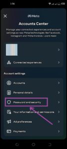 Under the Account settings locate and tap on Password and security to Delete Your Activity on Instagram 