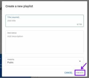 Click on Create button to make playlists on YouTube.