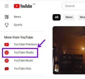 Click on the ''YouTube Studio'' tab to make playlists on YouTube.
