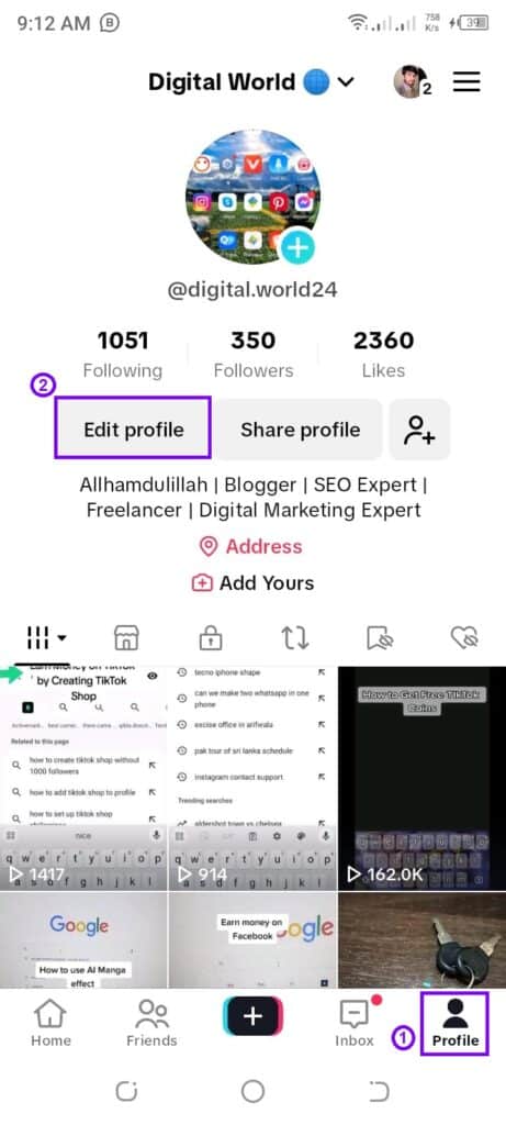 Click on profile to change username on TikTok